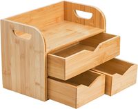 Organisateur de bureau en bambou à 3 couches avec 3 tiroirs Mini boîte artisanale cosmétiques Trieur de courrier portable Fournitures de bureau Rangement d'articles de toilette