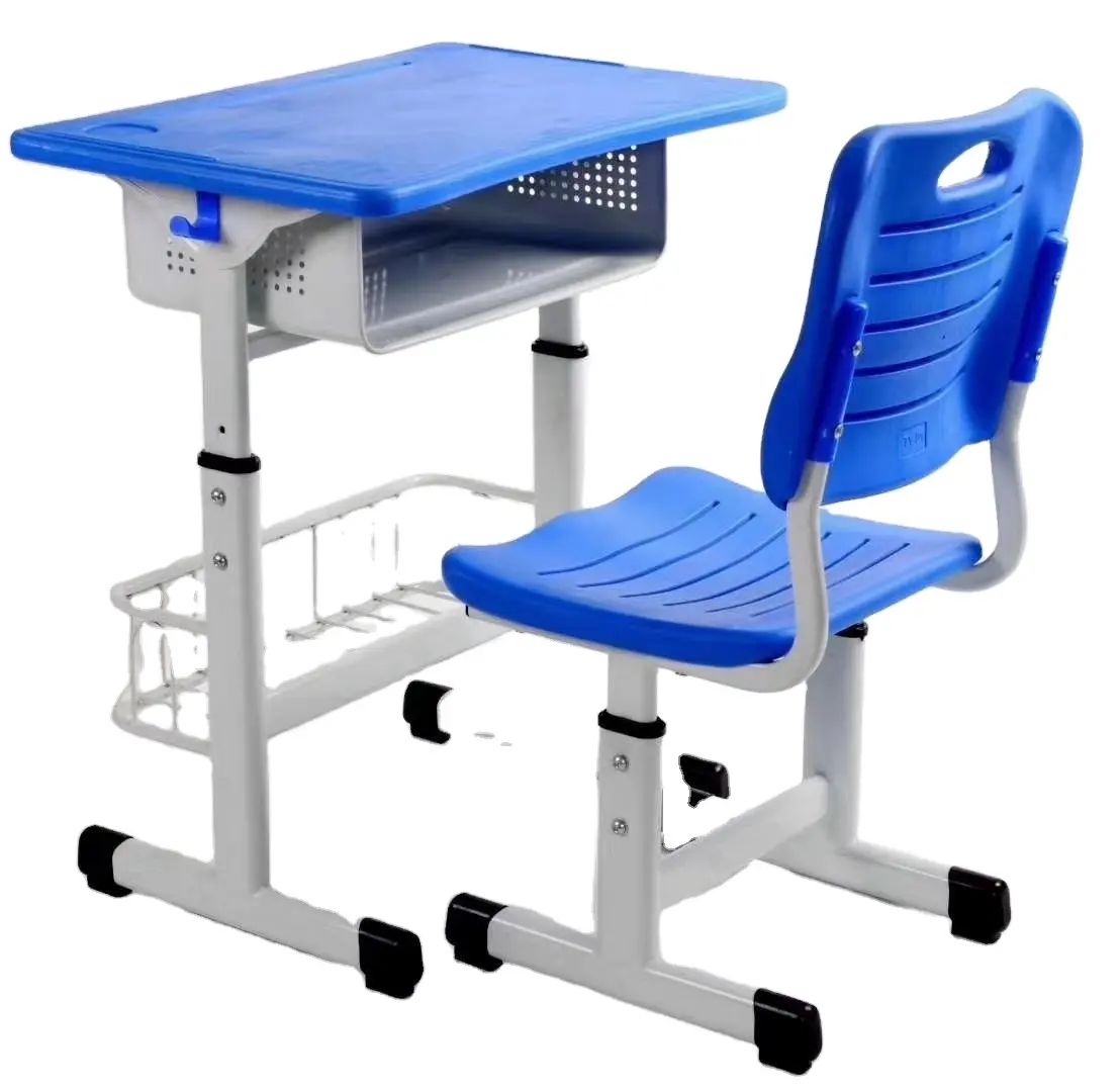 Mesa de escritorio y silla de altura ajustable para escuela, con cesta, escritorio y silla para aula, venta al por mayor