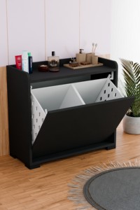 ตู้เก็บของในห้องน้ำแบบ 2 ช่องพร้อมตะกร้าผ้า - Product Image 2
