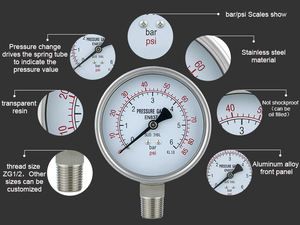 MAIRUIKESIステンレススチールケースZG1/2下部マウント<span class=keywords><strong>0</strong></span>-400bar真空圧力ゲージ - Product Image 5