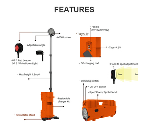 Tháp Đèn Di Động Thế Hệ Di Động Cầm Tay Chất Lượng Cao Để Chiếu Sáng Ban Đêm Ngoài Trời - Product Image 6