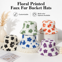 Topi Bucket Nelayan Motif Bunga Bahan Beludru Imitasi Bulu Halus Hangat Lembut untuk Musim Dingin, Promo Terbaru