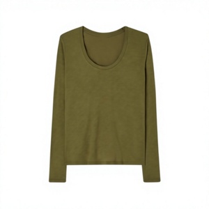 Camiseta de Manga Larga con Cuello Redondo para Mujer, Calidad Premium, Ligera, Básica, Informal, Fabricante OEM, Marca Privada, Venta al Por Mayor - Product Image 1
