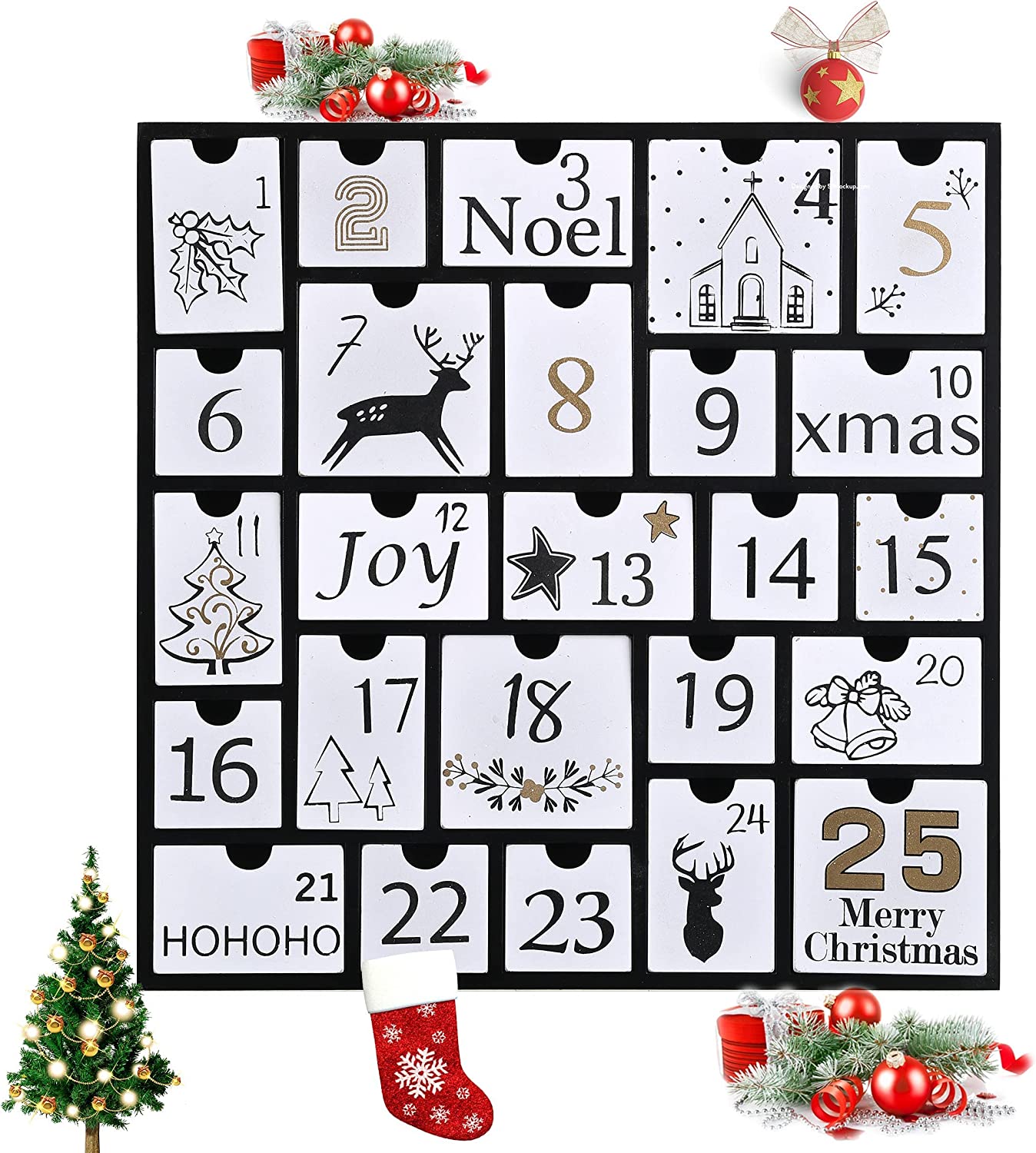 Calendario dell'Avvento di Natale in legno Conto alla rovescia