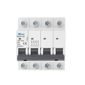 4.5KA 6KA 10KA DZ47-63 230V/400V Miniature Mini Circuit Breakers Overload Protection MCB 4P Overload Protection