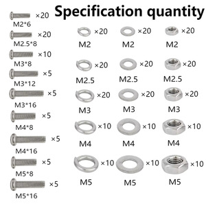 Juego Industrial Estándar DIN125 de 320 Piezas en Caja, Pernos de Cabeza Cruzada, Tuercas, Arandelas de Latón Zincado, Métricas, Superficie de Cobre Blanco Zincado, Arandela M2 - Product Image 2