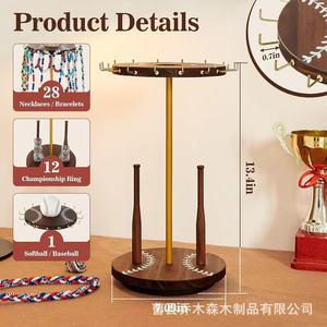 Wooden Rotating Baseball <b>Ring</b> Display Stand Double Layer Desktop Jewelry <b>Necklace</b> Rack Solid Wood Craft - Product Image 5