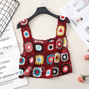 Fait à la main <span class=keywords><strong>au</strong></span> <span class=keywords><strong>crochet</strong></span> mamie carré été extérieur bohême évidé col carré femmes Sexy <span class=keywords><strong>gilet</strong></span> Cool débardeurs hauts - Product Image 3