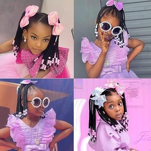 Extensions de cheveux synthétiques pour enfants de 9 pouces avec perles et tresses, postiches avec nœuds, protection facile pour <span class=keywords><strong>coiffure</strong></span>. - Product Image 4