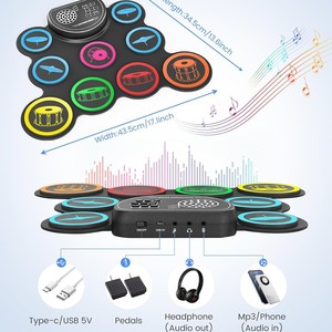 Creativity Roll-Up Electronic <b>Drum</b> 9-Pad With Headphone Jack Built-In Battery For Teenagers Practice - Product Image 4