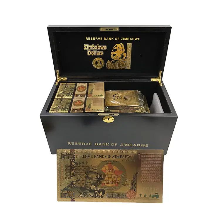 1000 Stück Simbabwe Gold Banknote One Bicentillion Dollar mit Zertifikat und Sicherheits etikett in Black Box UV Light zur Sammlung