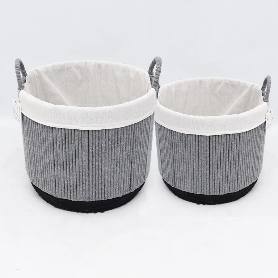 Gray Cotton Woven Large Capacity Sundries Clothes Toys Storage Fabric Decorative Storage Basket