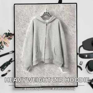Sudadera con Capucha de Invierno para Hombre, Personalizada, 360 g/m², 100% Algodón, Logotipo Bordado en la Parte Delantera, Estilo Vintage, Corte Holgado, Doble Cremallera - Product Image 2