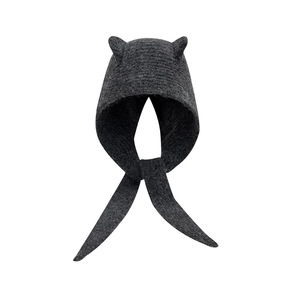 Chapeau en laine tricoté style coréen <span class=keywords><strong>couleur</strong></span> unie avec petite écharpe, modè<span class=keywords><strong>le</strong></span> Cendrillon, chaud et confortable - Product Image 2