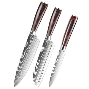 Ioko Nhật bản Nhà bếp dao đặt pakka gỗ xử lý slicing Sushi bít tết Santoku đầu bếp dao làm bằng kim loại - Product Image 1