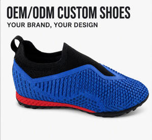 Chaussures de football pour hommes de marque, sur mesure, bleu roi, pour <span class=keywords><strong>futsal</strong></span>, avec structure tricotée en nid d'abeille, semelles rouges, semelle extérieure en TPU et semelle intermédiaire en EVA - Product Image 1