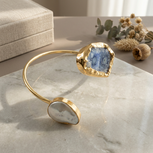 Bracelet ajustable anti-ternissement pour femme, minimaliste, en pierre naturelle, laiton plaqué or, bijou tendance pour soirée - Product Image 3