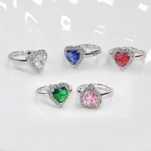 Fine Jewelry Copper Pink Love Heart Zircon Heart Diamond Ring for Couple Valentine's Day Gift