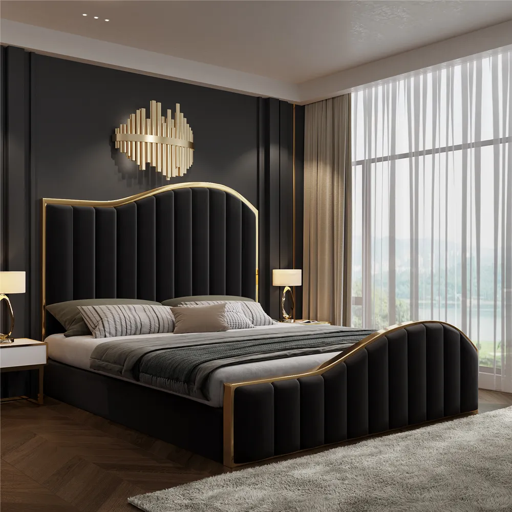 Стеганная ткань, кровать для хранения с высококачественным изголовьем, хорошая цена, двуспальная кровать