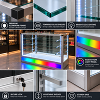 Vitrine d'exposition en verre en gros avec éclairage LED, base RGB et étagères en verre trempé réglables