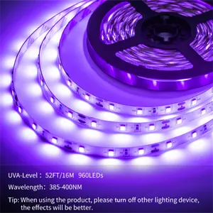 ชุดแถบไฟ LED สีม่วง2835แสง UV,ไฟสีดำยืดหยุ่นติดตั้ง Blacklight 12V สำหรับงานปาร์ตี้บาร์
