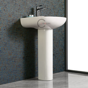 Achat en gros de lavabo colonne en céramique pour la rénovation hôtelière, socle gain de place pour petite salle de bain et toilettes. - Product Image 3