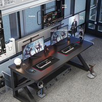 Bureau moderne double en fibre de carbone pour les sports électroniques Fonction LED comprenant un ensemble de chaises pour les jeux Bureau Chambre à coucher Métal durable