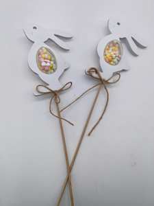 10cm coelho com ovo transparente & decoração de grânulos coloridos dentro na picareta, conjunto de 2. 2pcs embalado em polybag, altura total 32cm - Product Image 4