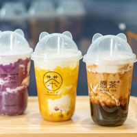 Tapa de Plástico Transparente Desechable de PET/PP de 90 mm de Calibre Personalizada con Forma de Oso Panda y Cierre de Rosca para Bebidas
