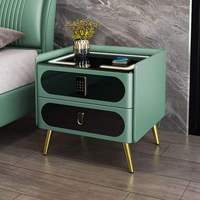 Table de Chevet Intelligente Préassemblée avec Panneau en Verre, 2 Tiroirs, Design Minimaliste Moderne de Luxe, Multifonctionnelle avec Verrouillage par Mot de Passe pour Chambre à Coucher