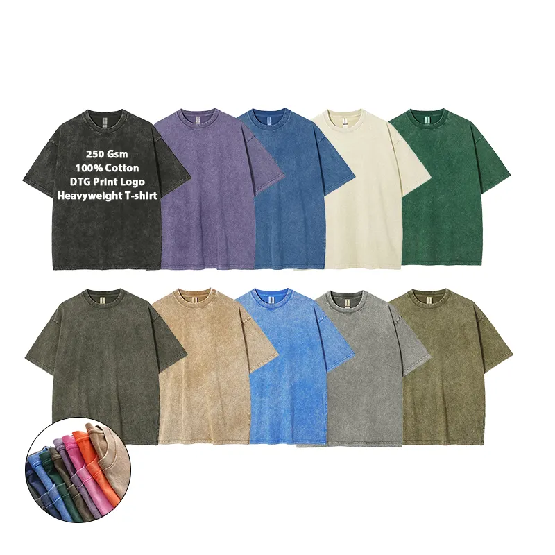 T-Shirt con Logo grafico taglie forti con stampa T-Shirt Vintage da uomo personalizzata con lavaggio acido T-Shirt 100% cotone