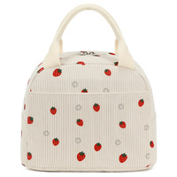 Sac à déjeuner isotherme en velours côtelé avec fermeture éclair, fourre-tout alimentaire doublé en polyester, sac isotherme portable pour pique-nique en extérieur