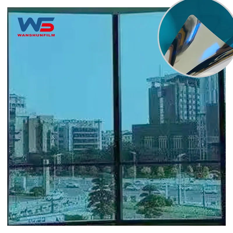 Wanshun 2 Mil Uv Stralen Blauw Zilver Veiligheidsgebouw Film Helder Zicht Insolaten Zon Warmte Glas Tint Film Decoratief Voor Thuis