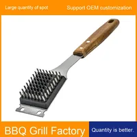 Haute qualité en acier inoxydable BBQ Grill brosse de nettoyage élimination de la rouille manche en bois fil de cuivre qualité maison cuisine cuisine utiliser BBQ