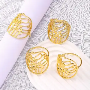 Cincin serbet huruf Arab, cincin serbet Muslim emas pernikahan romantis berkat kreatif
