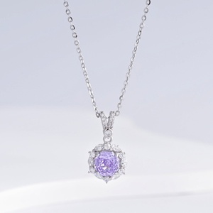 OEM plata 925 sterling silver Luxury Women Princess Cut stone necklace gift 14k gold multi colored zirconia pendant necklaces - Product Image 2