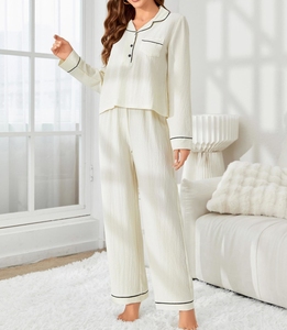 Oem elegante <span class=keywords><strong>pigiama</strong></span> da <span class=keywords><strong>donna</strong></span> in Chiffon lungo personalizzato crêpe Loungewear bordino collo anteriore morbido crêpe Chiffon <span class=keywords><strong>pigiama</strong></span> da <span class=keywords><strong>donna</strong></span> - Product Image 4