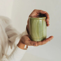 Porte-bougie en marbre d'onyx vert avec logo, vente en gros, récipients à bougies rechargeables avec couvercle, décoration d'intérieur, récipients à bougies de luxe