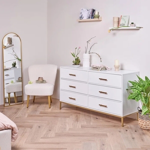 <span class=keywords><strong>Commode</strong></span> double horizontale blanche contemporaine de luxe avec poignées et pieds dorés, rangement pour chambre à coucher - Product Image 5