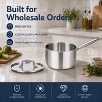 Ensemble de casseroles en acier inoxydable tri-couches avec couvercles en verre, compatible induction, OEM pour café et restaurant