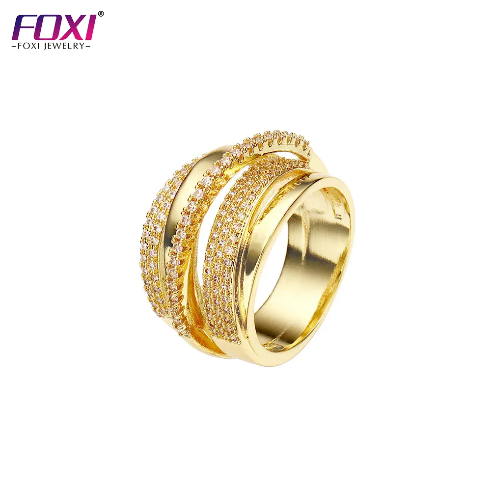 foxi Fashion Jewelry 18k Gold Plated Newest Luxury Jewelry Rings Multi-layer thick Roman Numeral Ring for women