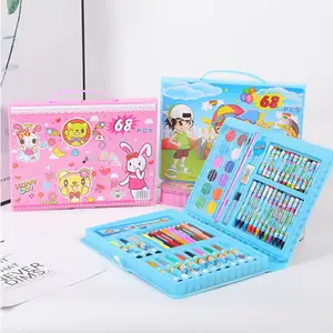 Set perlengkapan menggambar anak-anak, 68 buah Set seni plastik DIY kuas warna air krayon pensil warna Set perlengkapan menggambar