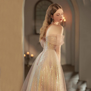 Off The Shoulder Glitter Ball Gown Empire Waist Formal Dress For Evening Party - Product Image 4