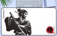 Tapis de bureau samouraï japonais, tapis de souris guerrier Ronin, tapis de bureau gaming, art katana en peinture à l'encre, tapis de bureau anime XL, blanc gris marron