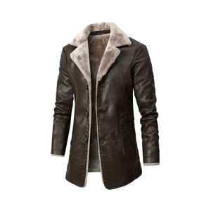 Veste en cuir PU épaisse pour homme pour l'hiver Fermeture éclair Poche Manteau pour le style décontracté, professionnel et streetwear - Product Image 1