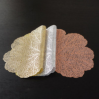 Napperons et dessous-de-plat européens en PVC écologique lavable, motif feuille ajourée, couleur or rose, pour Noël
