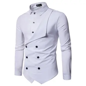 Camisa masculina formal de negócios, camisa para homens personalizada, camisa transpassada dupla, de manga comprida para homens