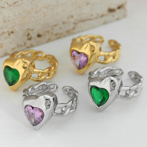 Anillos de Acero Inoxidable Plateados con Corazón Morado Vintage, Diseño de Moda Personalizado, Resistentes al Agua, con Piedras Oxidadas - Product Image 6