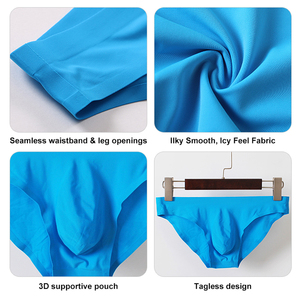 Slip da <span class=keywords><strong>Uomo</strong></span> Sexy Senza Cuciture a Vita Media in Seta Ghiaccio ad Asciugatura Rapida con Tasca Traspirante Comoda ed Elastica - Product Image 3