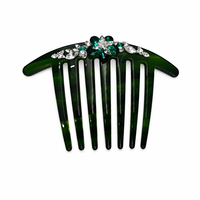 Peigne latéral en acétate poli à la main, exquis * Pince à cheveux de luxe en ambre et cristal vert * Bijou capillaire professionnel de qualité salon